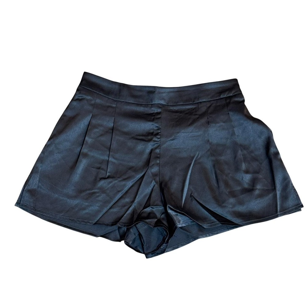Better Be Black Satin Pleated Shorts High Waisted Dressy Minimalist Medium